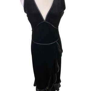 ABS Allen Schwartz Ruffle Dress Crushed Velvet Black Size Medium Made in USA